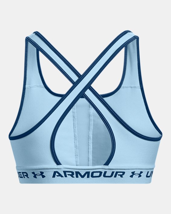 女士Armour® Mid Crossback Sports運動內衣 in Blue image number 11